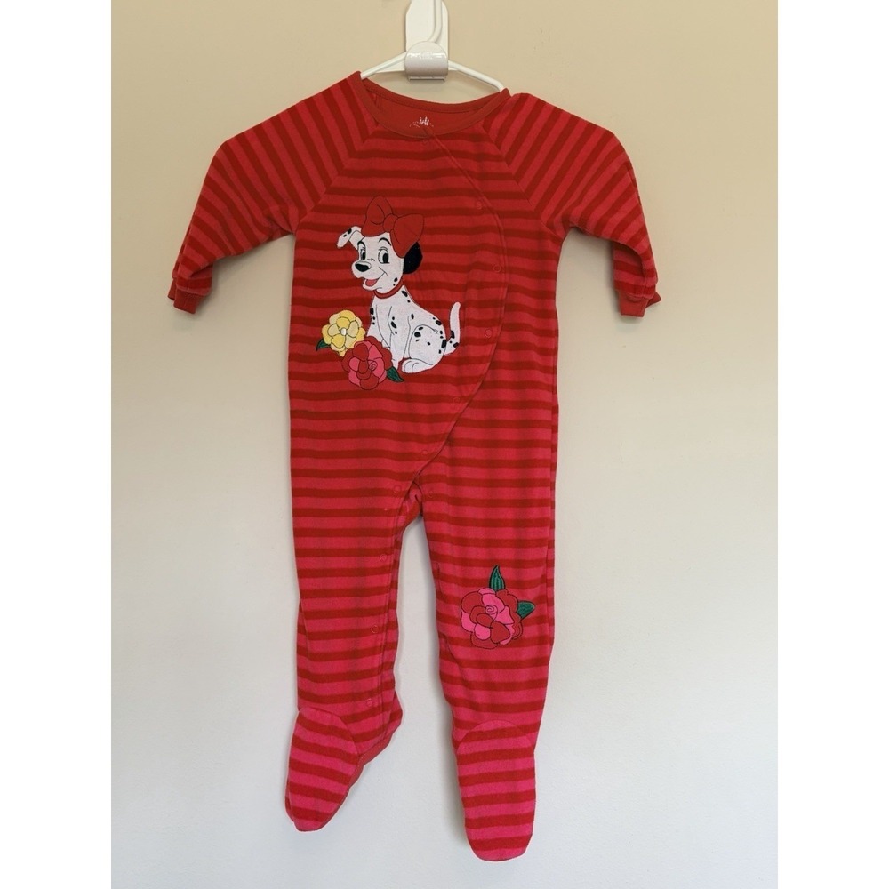 Vintage VTG Disney Store Red 101 Dalmatians Striped Fleece Outfit Footie 12-18M